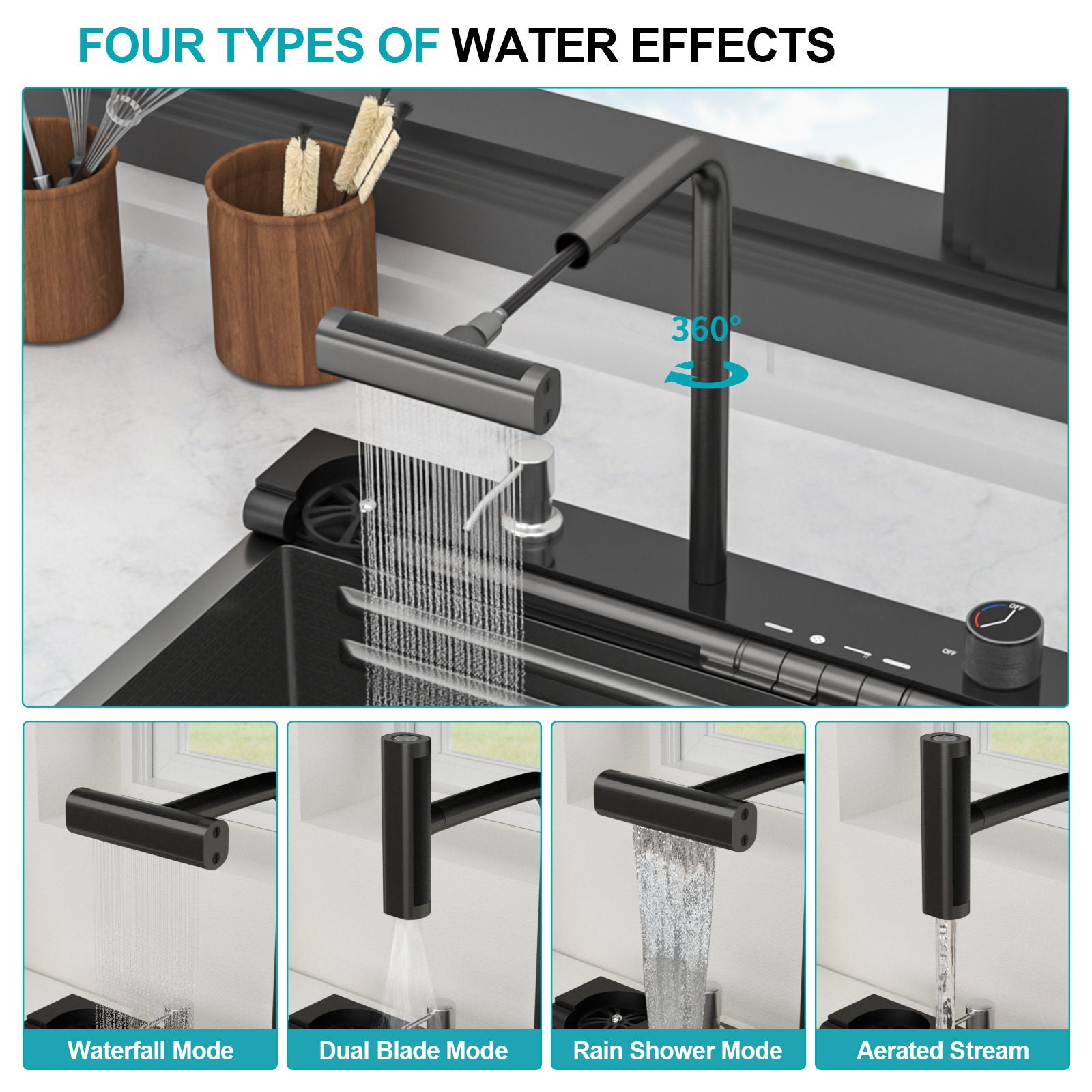 30" Single Bowl Kitchen Sink With Smart LED Faucet by HouseOfZazla