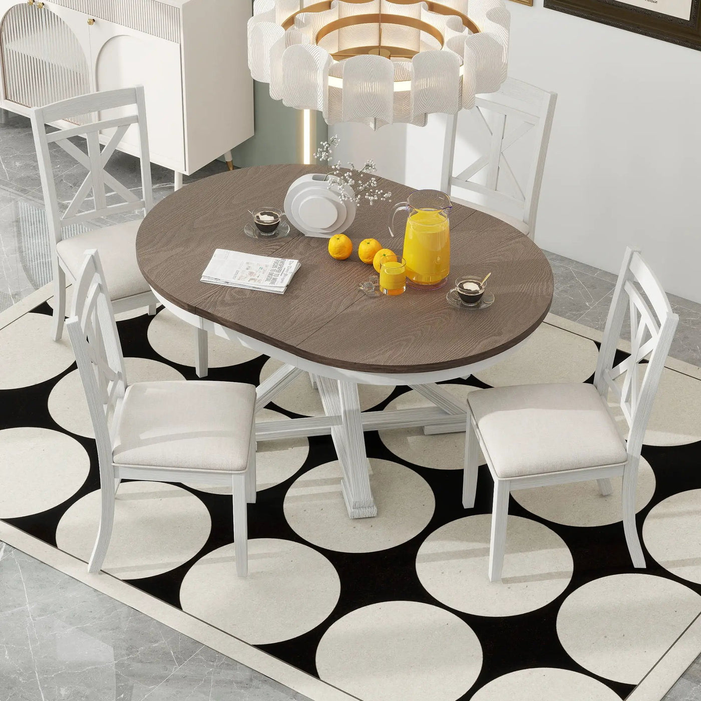 Dining Set With Extendable Round Table And 4 Upholstered Chairs by HouseOfZazla