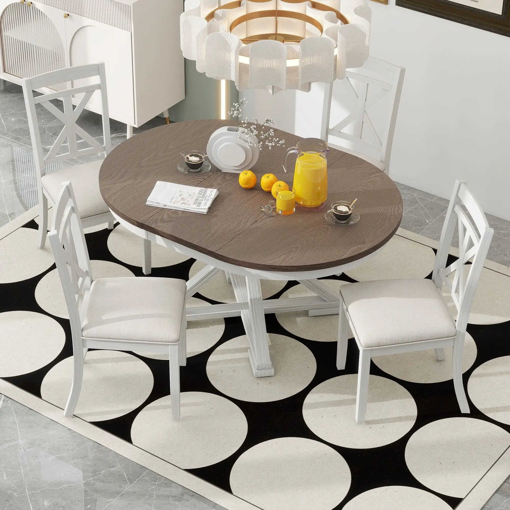 Dining Set With Extendable Round Table And 4 Upholstered Chairs by HouseOfZazla