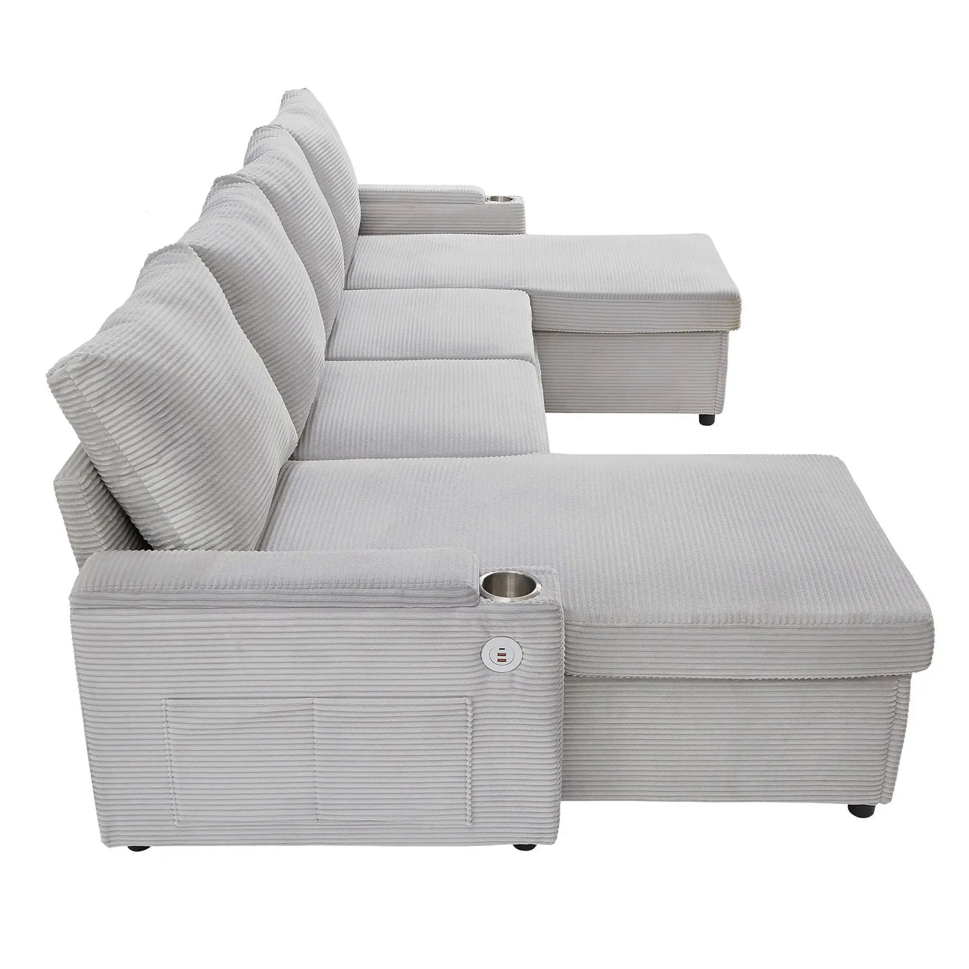 U Shaped Sectional Sofa Bed With Storage Chaise Lounges, USB Ports, And Cup Holders by HouseOfZazla