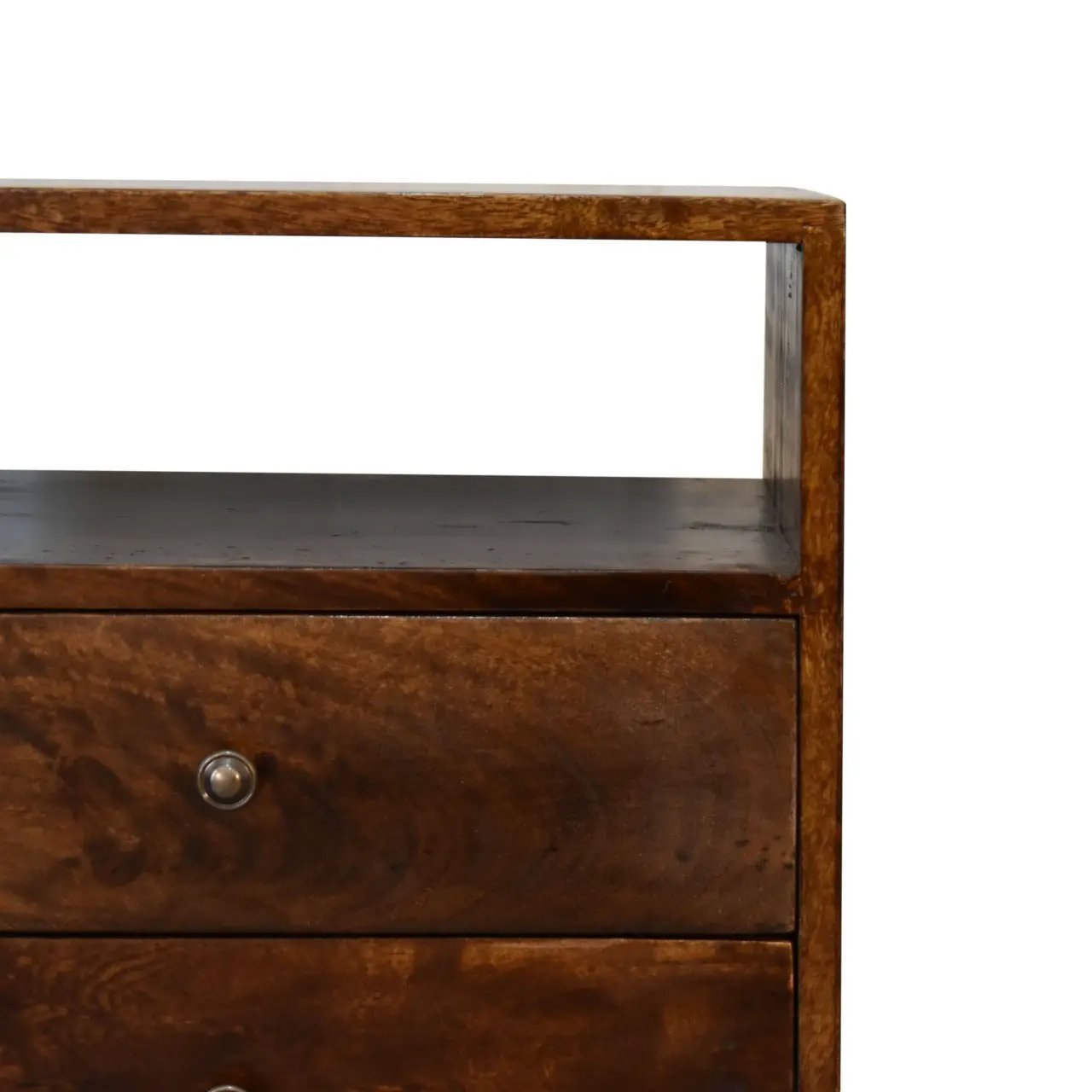 Classic Chestnut Nightstand, 2-Drawers, 1 Open-Slot, Nordic Legs by HouseOfZazla