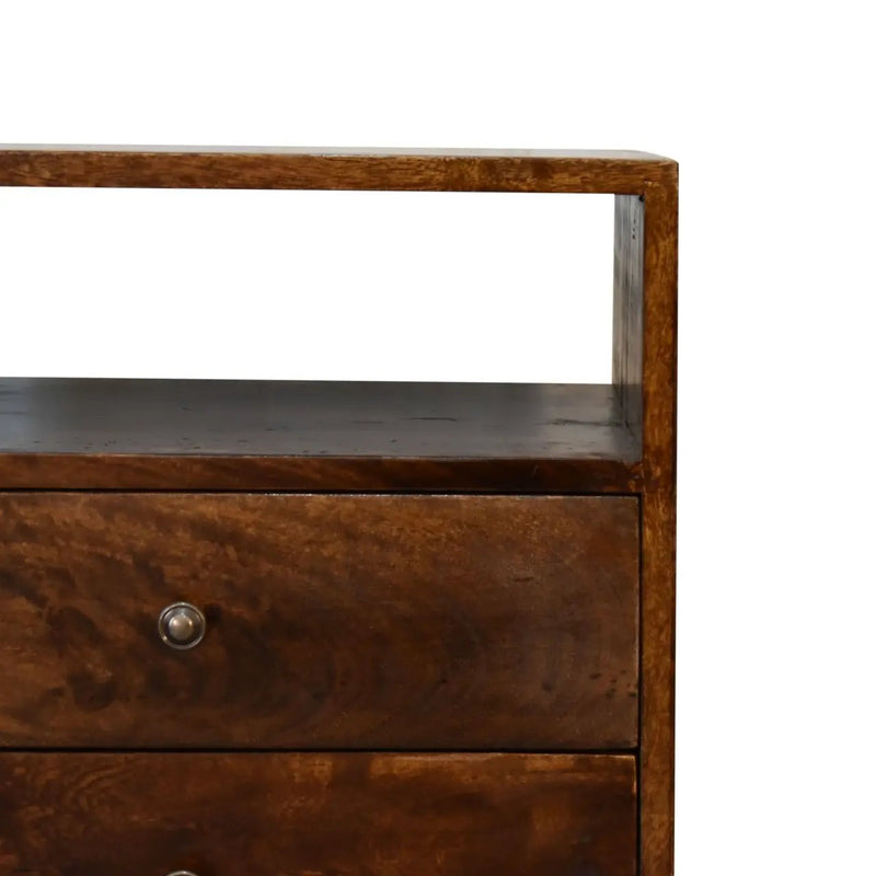 Classic Chestnut Nightstand, 2-Drawers, 1 Open-Slot, Nordic Legs by HouseOfZazla