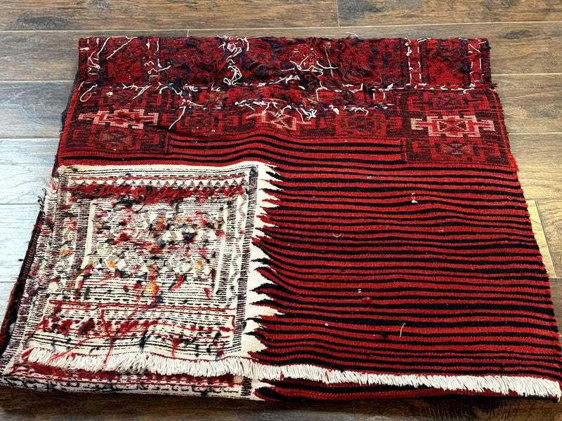 Persian Tribal Nomadic Saddle Cover Rug, Antique, Handmade, Wool, Red Ivory Black, Collectible, Shahsavan by Jewel Rugs