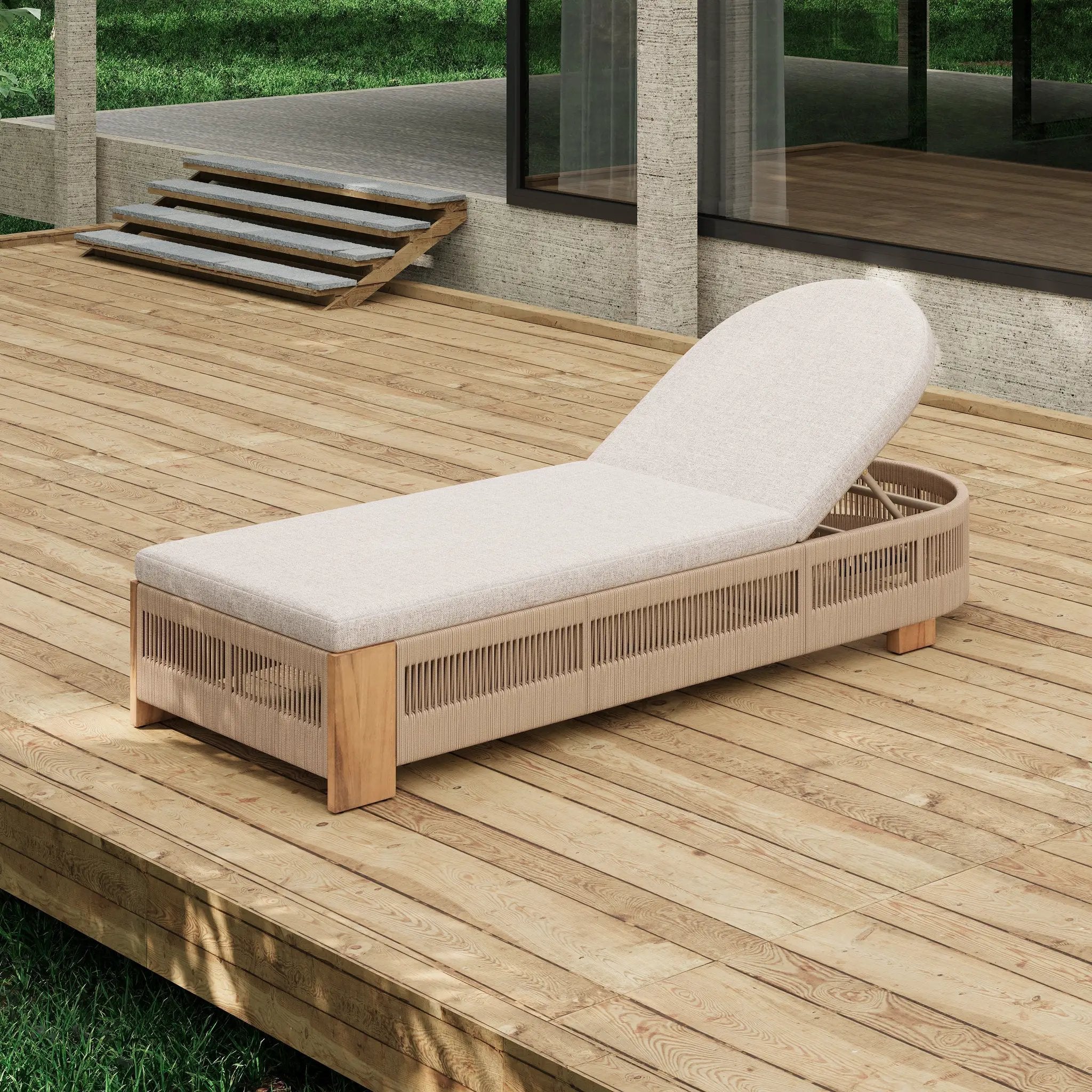 Outdoor Chaise Lounge Chair, Acacia Wood with Adjustable Backrest and Cushion by HouseOfZazla
