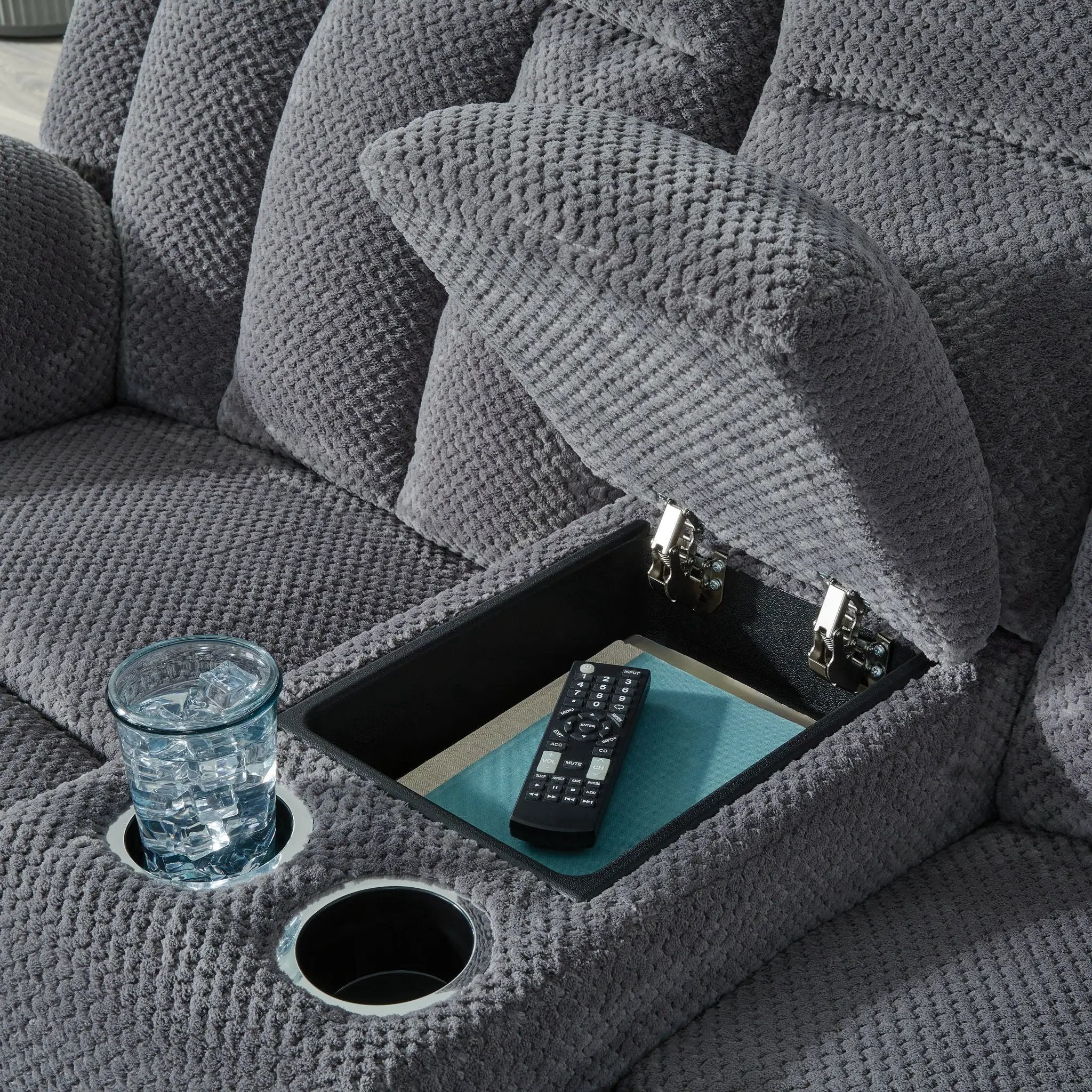 Observation - Double Reclining Power Loveseat With Console - Steel by Unique Piece Furniture