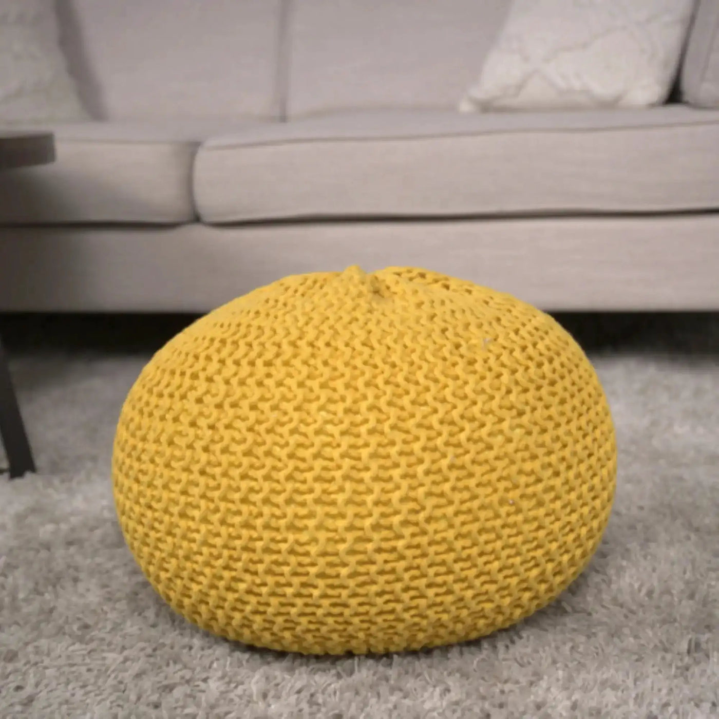 Bordeaux Knitted Cotton Round Pouf - Versatile Ottoman and Floor Cushion by HouseOfZazla