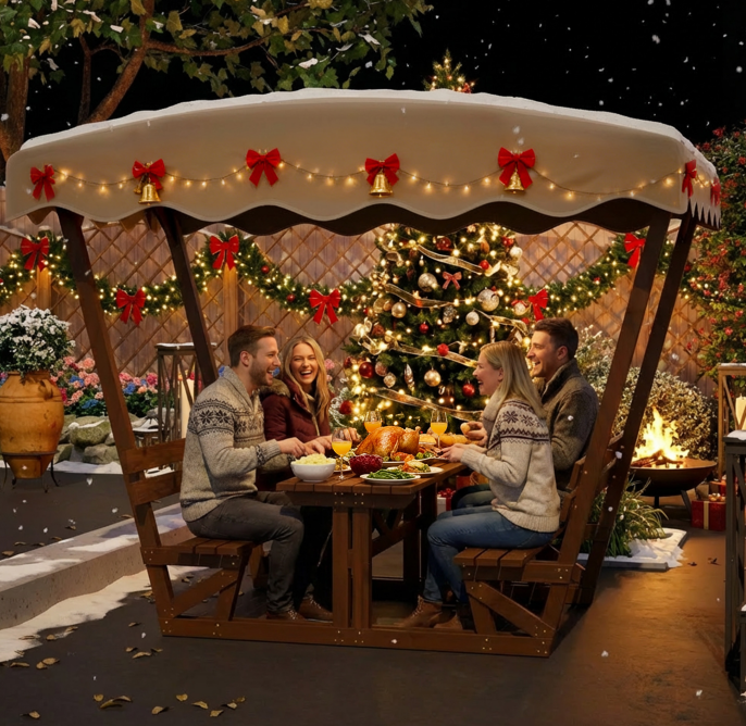 Outdoor Waterproof Solid Wood Picnic Table and Bench Set with Removable Canopy by HouseOfZazla