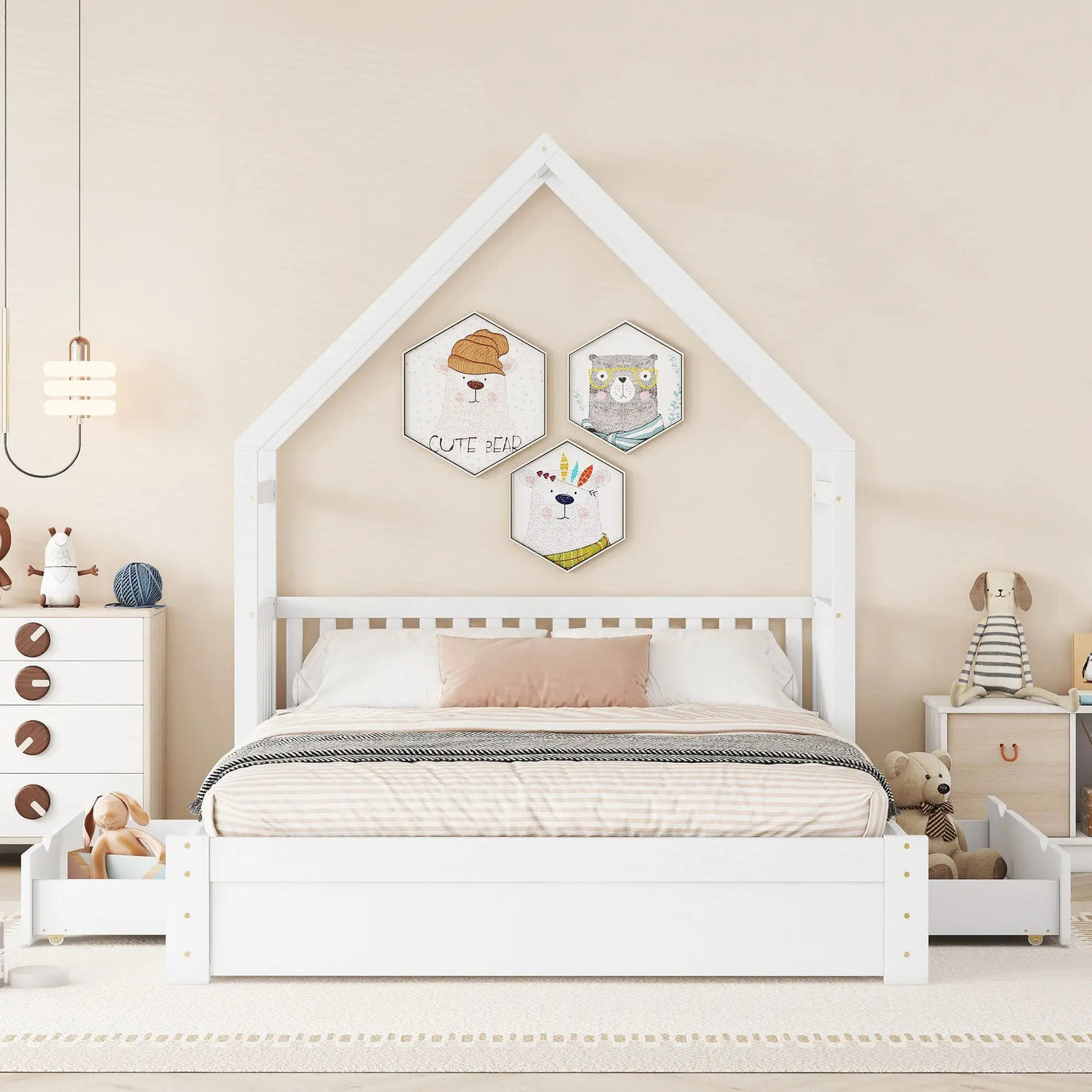 House Style Platform Bed With Guardrail And 2 Drawers by Unique Piece Furniture