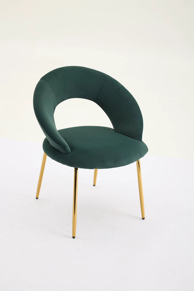Velvet Fabric Dining Chair with Curved Backrest and Golden Metal Legs by HouseOfZazla