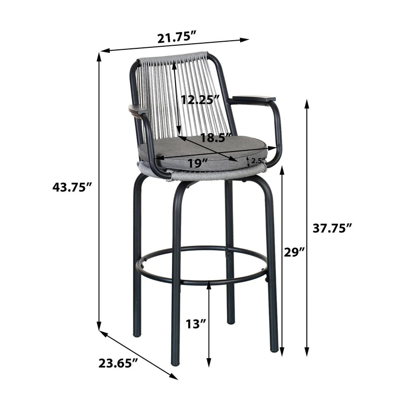 Outdoor Patio Bar Stools 29"H Set of 2, Modern Woven Rattan Rope Bar Height Chair by HouseOfZazla