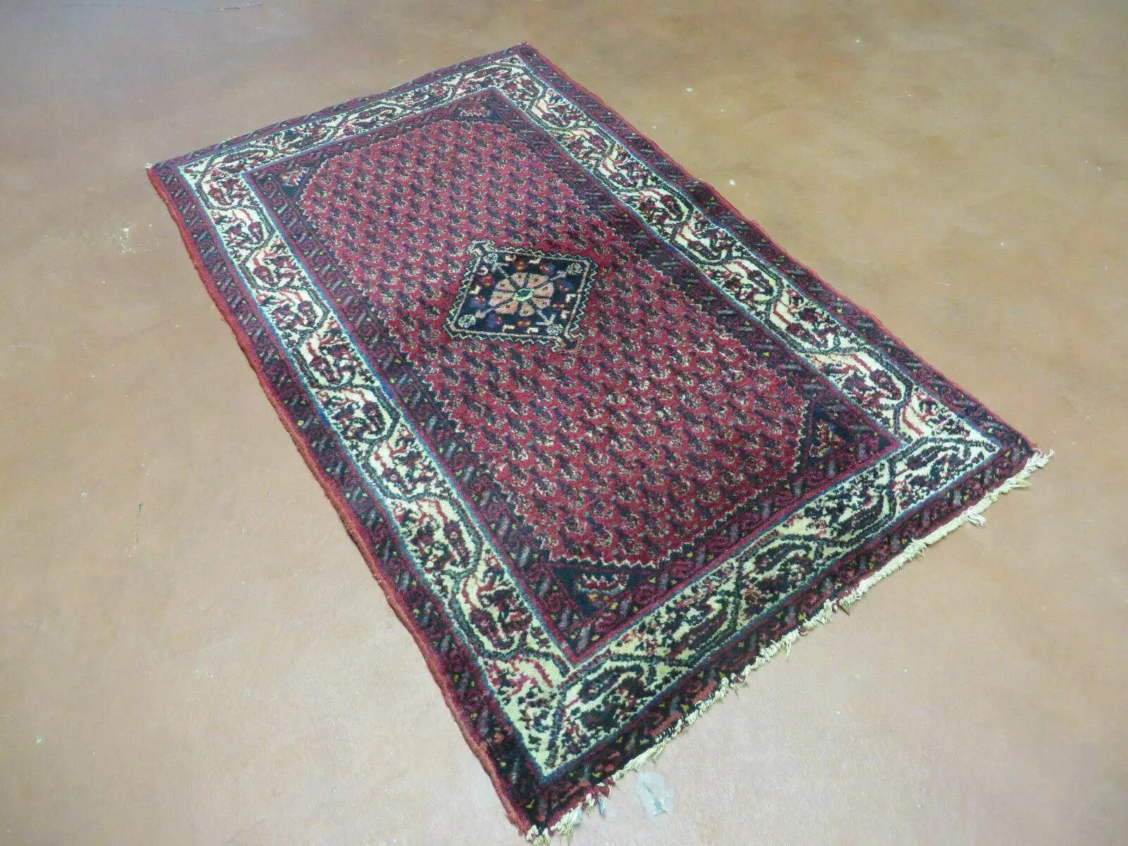 2.5' X 4' Vintage Handmade Indian Amritsar Wool Rug Paisley Design Red by Jewel Rugs