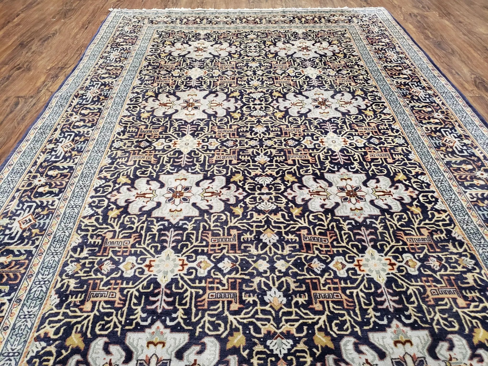 Persian Kashan Rug, Navy Blue, Hand-Knotted, Wool, 4' 8" x 7' 4", Pair A by Jewel Rugs