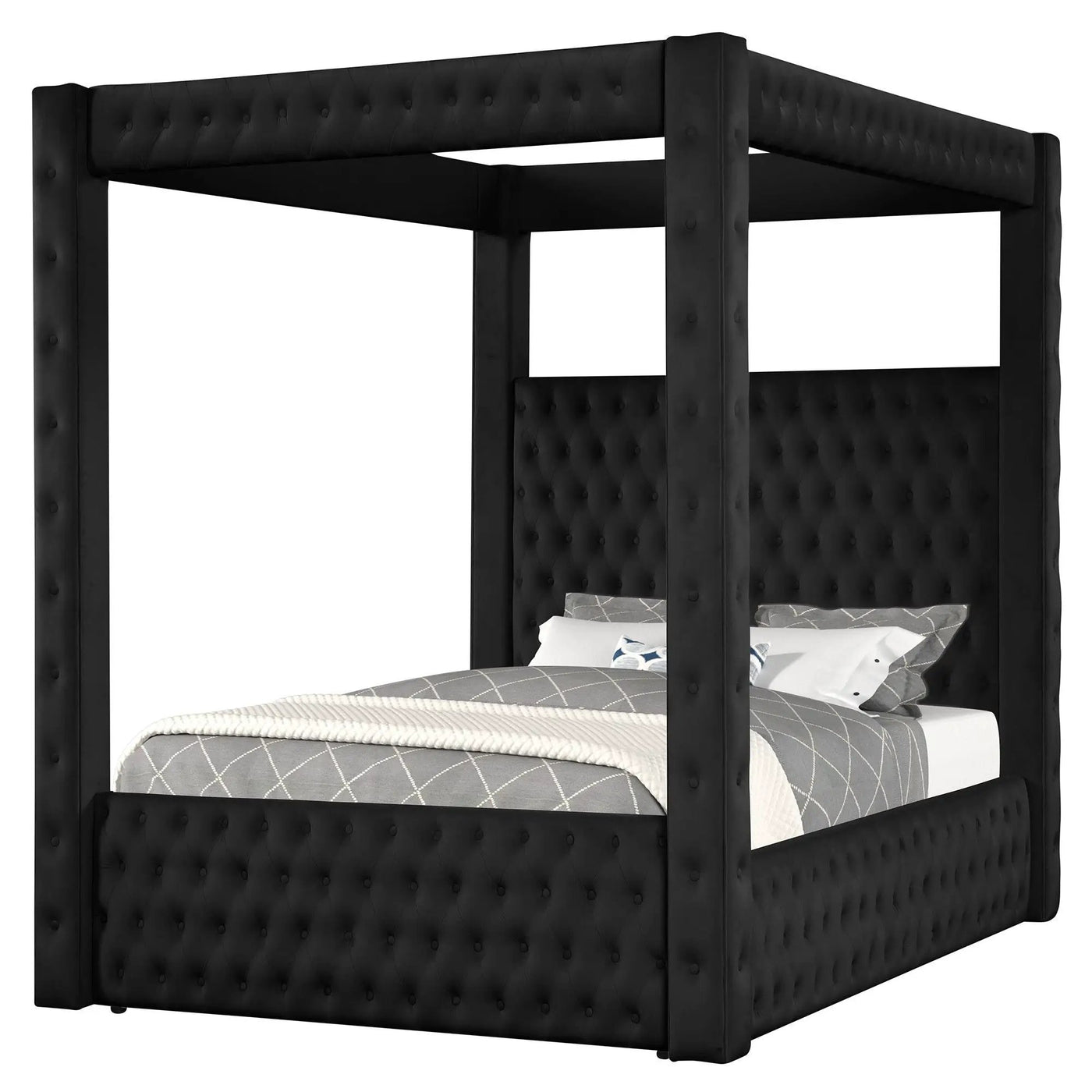 Modern 4 Poster Bed With Tufted Headboard And Footboard by HouseOfZazla