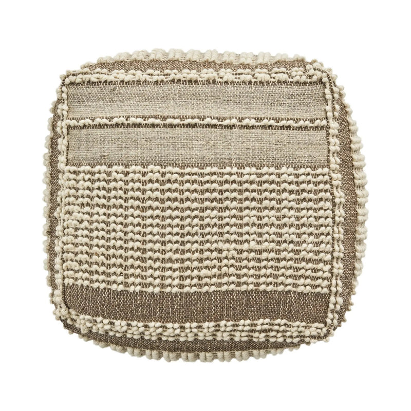Rustic Wool And Cotton Large Pouf, Handcrafted Tufted Design - Brown / Beige by Unique Piece Furniture