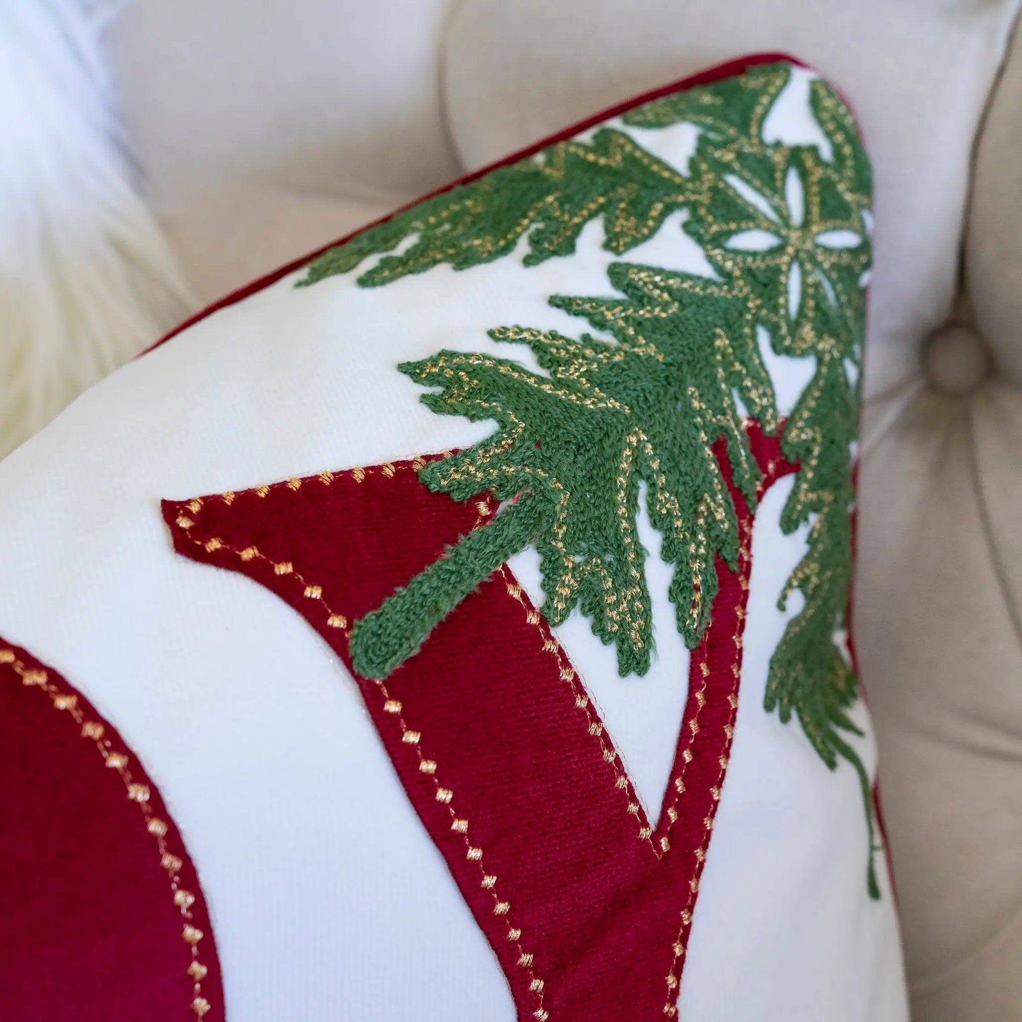 JOY Embroidered Christmas Throw Pillow – 14x20 Velvet Lumbar Cushion by HouseOfZazla