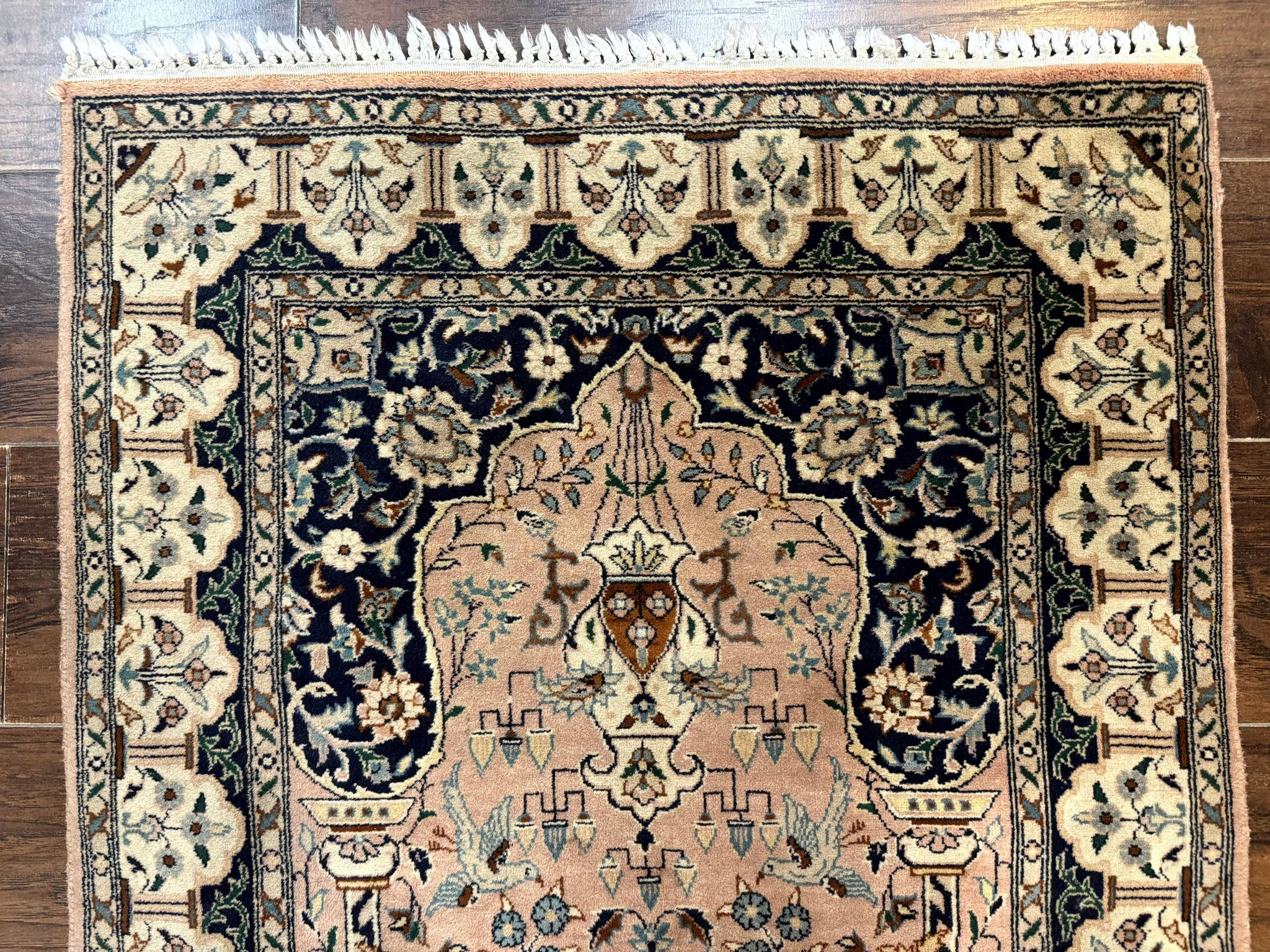 Small Tree of Life Prayer Rug, Pak Persian Rug 2.7 x 4, , Birds, Lantern, Handmade Vintage Fine 260 KPSI by Jewel Rugs