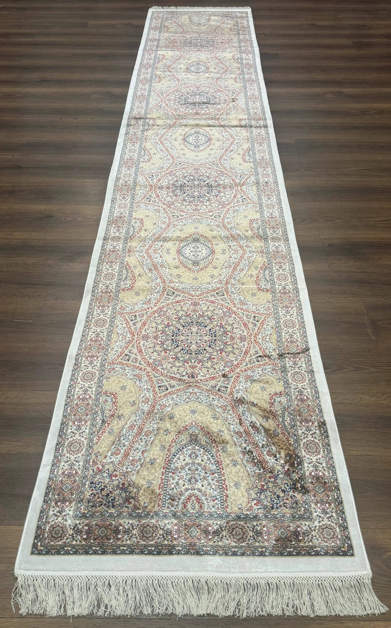 Turkish Silk Runner Rug 2.6 x 13, Dome Design, Hereke Runner, Bamboo Silk, New by Jewel Rugs