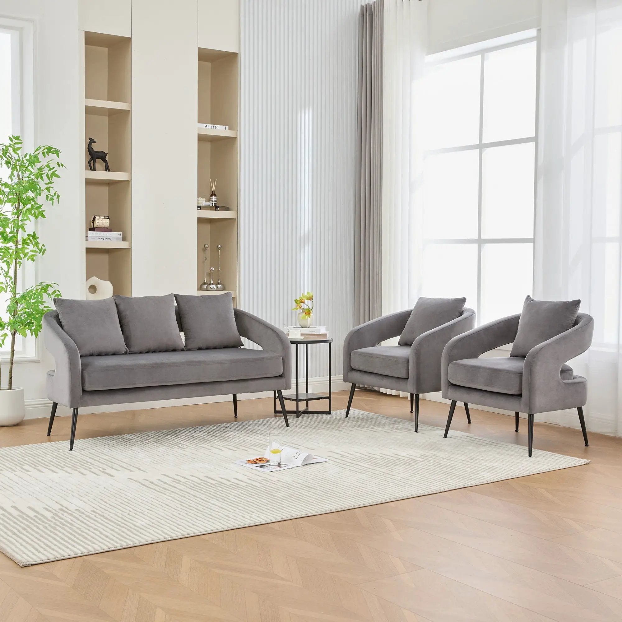 3 Piece Living Room Set, Loveseat & 2 Accent Chairs by Unique Piece Furniture