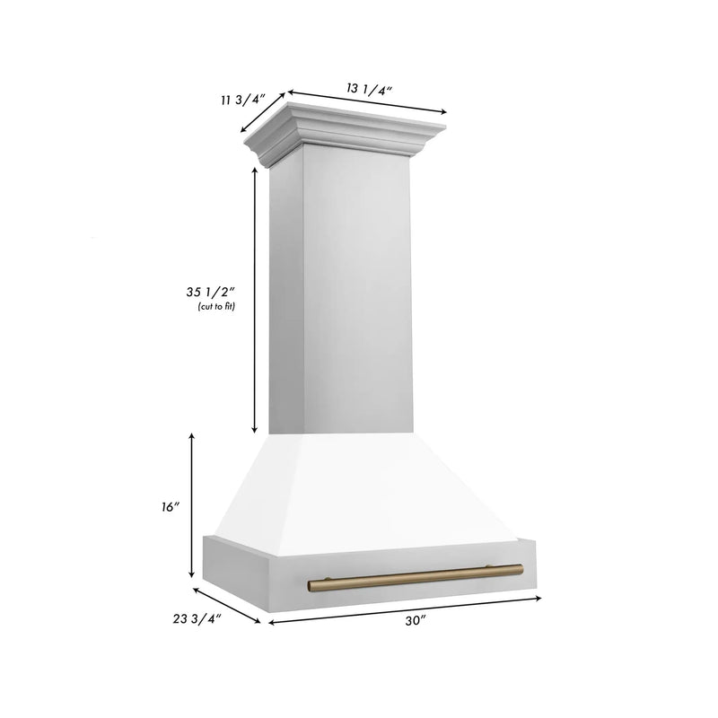 ZLINE 30" Autograph Stainless Wall Range Hood, White, 8654STZ-WM30-CB by Farmhouse Kitchen and Bath