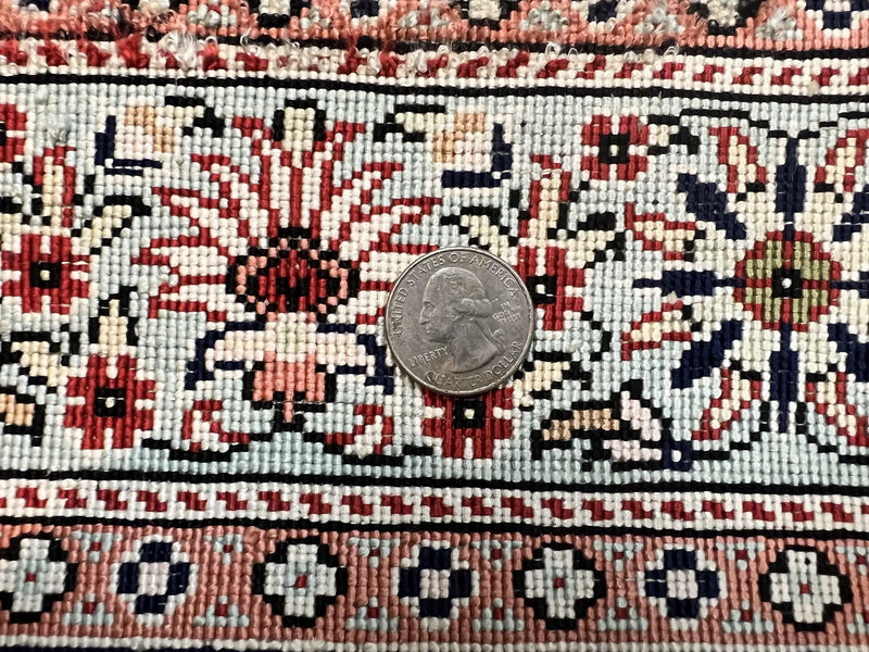 Silk Turkish Kayseri Rug 2x3, Very Finely Hand Knotted, Semi Open Field, Vintage, Silk Pile on Silk Foundation, 300 KPSI by Jewel Rugs
