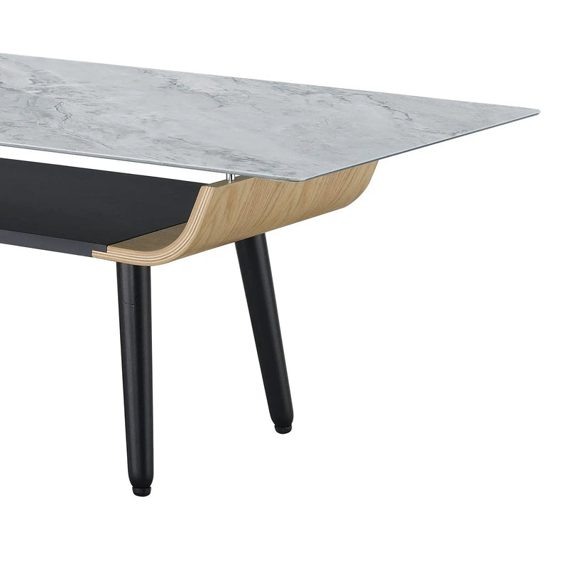 Landon - Coffee Table With Glass Marble Texture Top And Bent Wood Design by Unique Piece Furniture