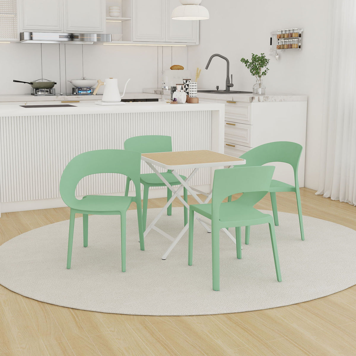 4 Piece Set Of Modern Designed Single Chairs With Folding Square Table, photo 9 of 14