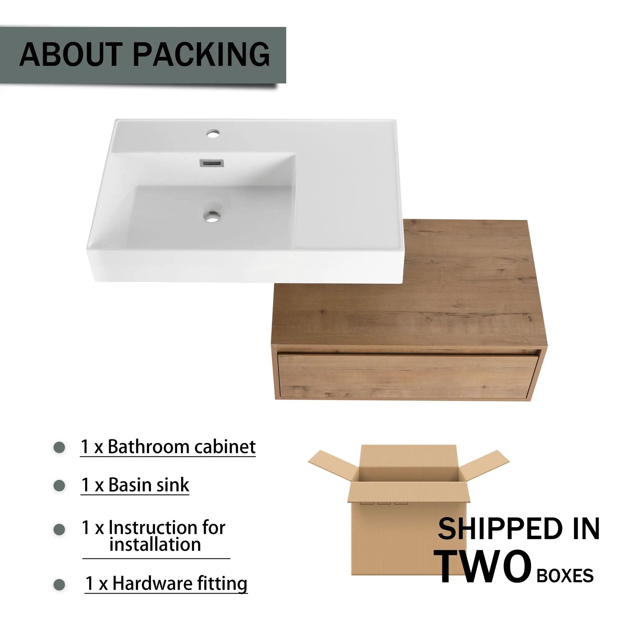 Modern Wall Mounted Bathroom Vanity With Resin Sink And Soft Close Drawer - Imitative Oak by Unique Piece Furniture