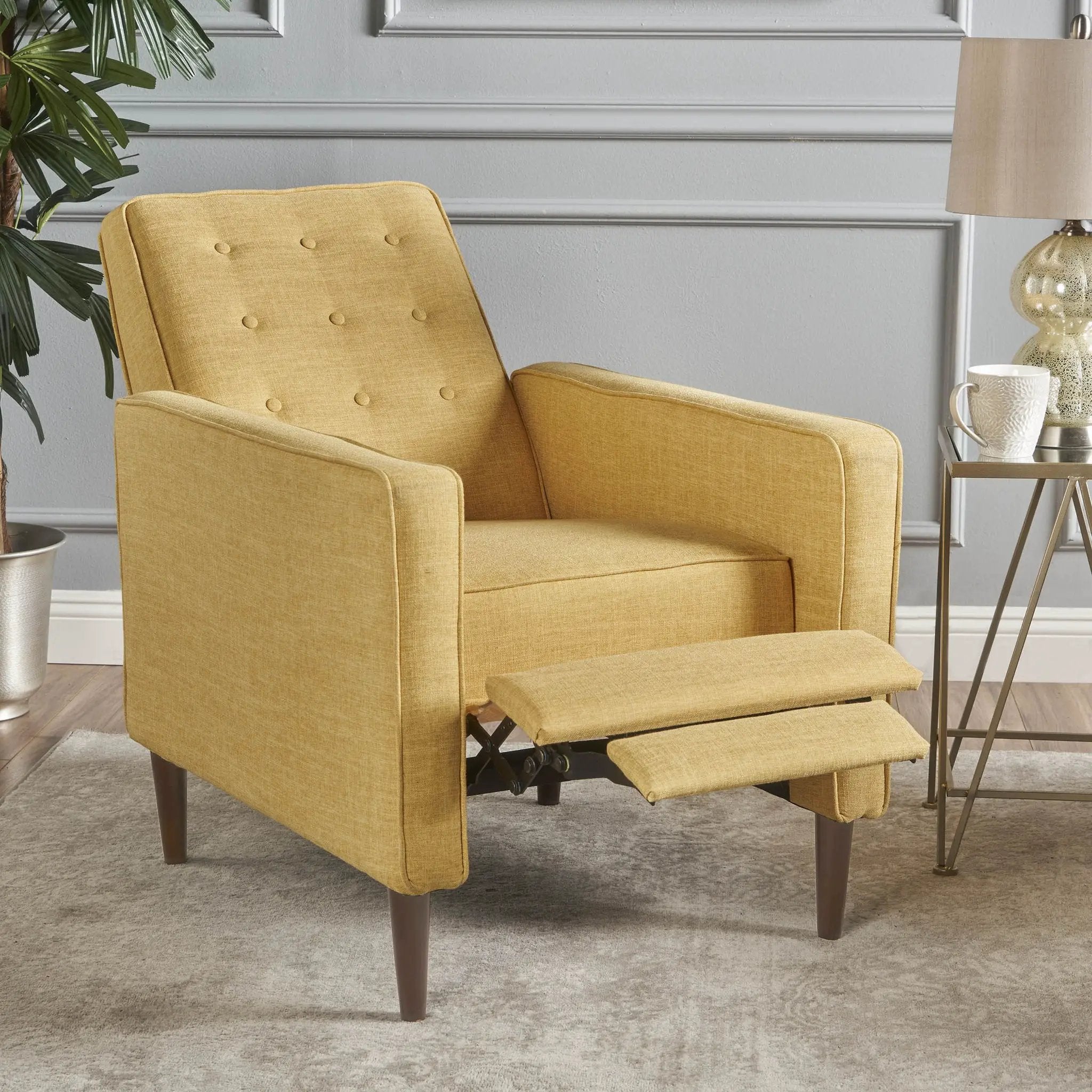Mid - Century Modern Recliner With Button Tufted Waffle Stitch - Yellow by Unique Piece Furniture