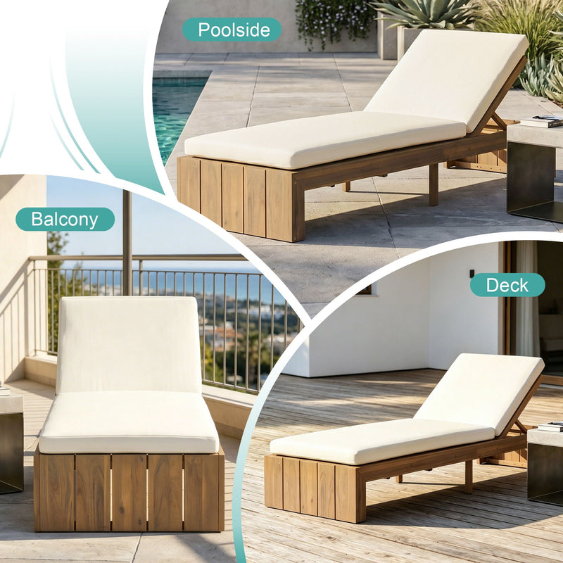 Adjustable Outdoor Chaise Lounge Patio Recliner - Beige / Light Teak by HouseOfZazla