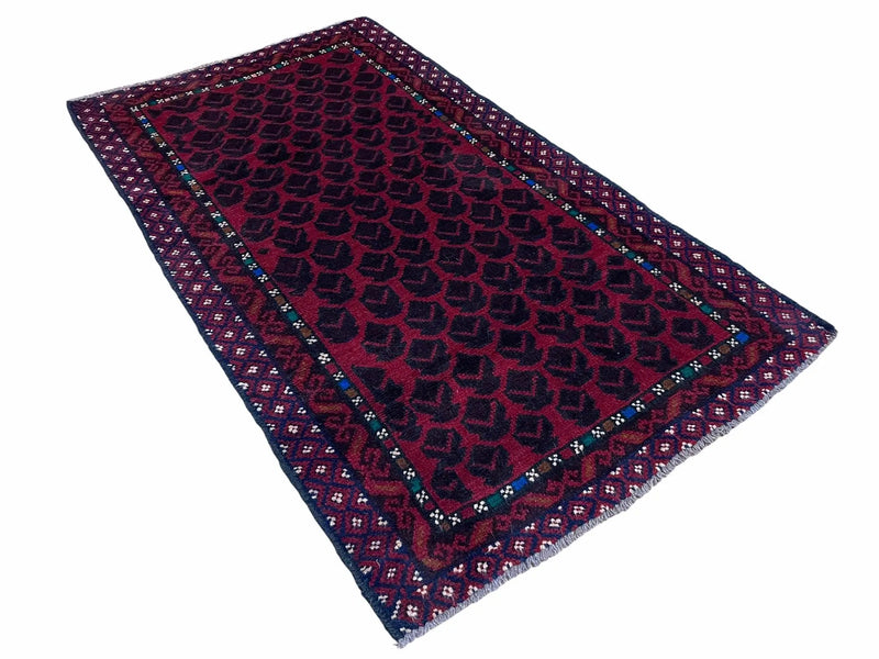 2' 8" X 4' 6" Vintage Handmade Tribal Wool Rug Balouchi Rug Afghan Rug Red Blue by Jewel Rugs