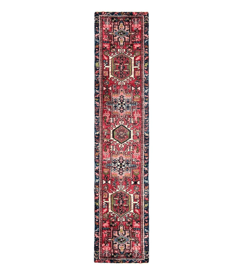 Persian Heriz Karajeh Runner Rug 2x9, Geometric Medallions, Red Navy Blue, 2 x 9 Rug for Hallway by Jewel Rugs