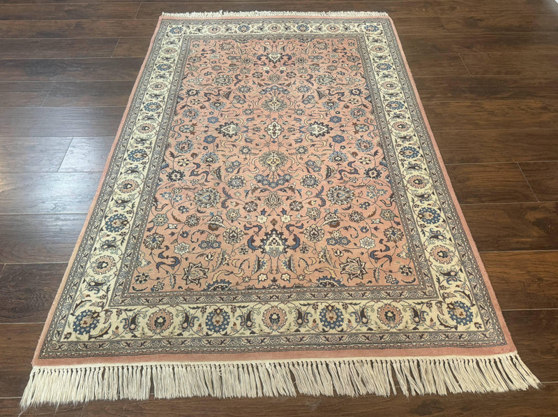 Pak Persian Rug 4x6, Pink and Cream, Very Fine 225 KPSI, Handmade Wool Oriental Carpet by Jewel Rugs
