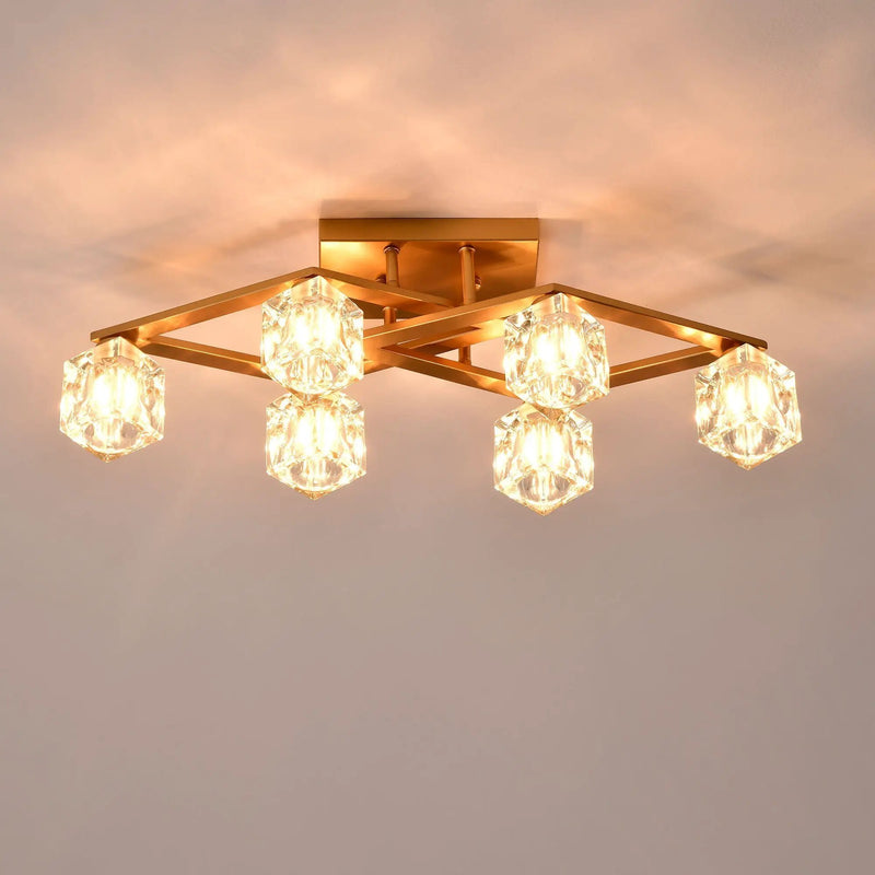6 Light Crystal Ceiling Light For Dining Room, Modern Ceiling Lamp With Light Fixture For Entryway, Lobby, Kitchen, Bedroom, Living Room, Conference Room, (6*G9 Bulbs Included) by HouseOfZazla