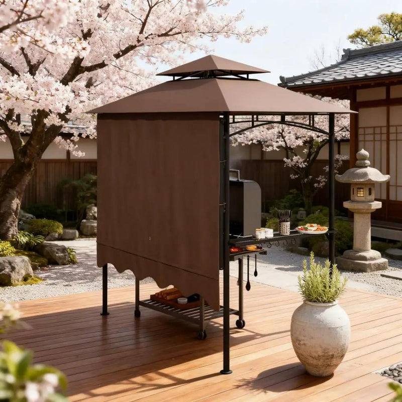 Outdoor Grill Gazebo 8' x 5' Gazebo Shelter with Side Awning by HouseOfZazla