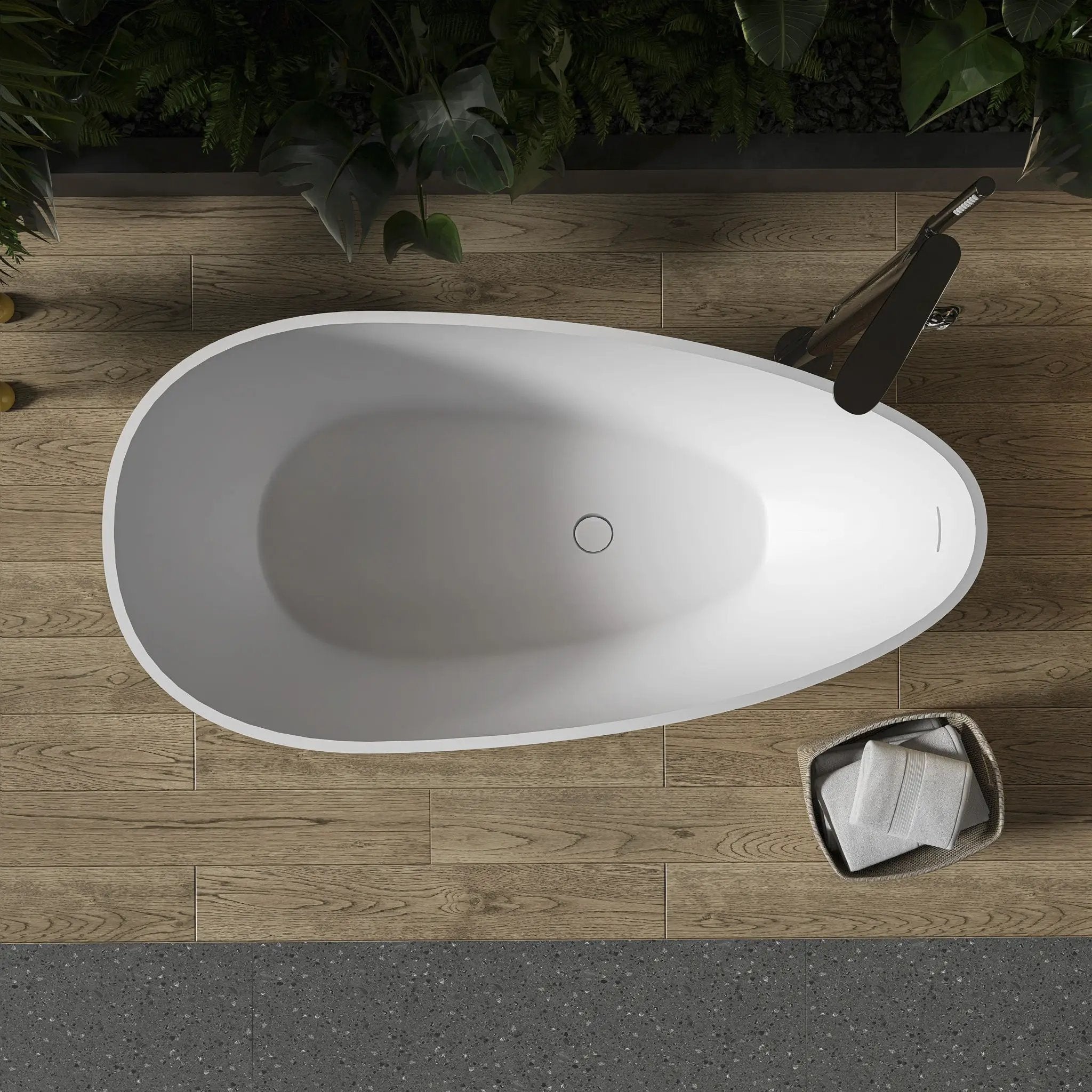 Solid Surface Stone Resin Freestanding Egg Shape Bathtub For The Bathroom - Matte White by HouseOfZazla