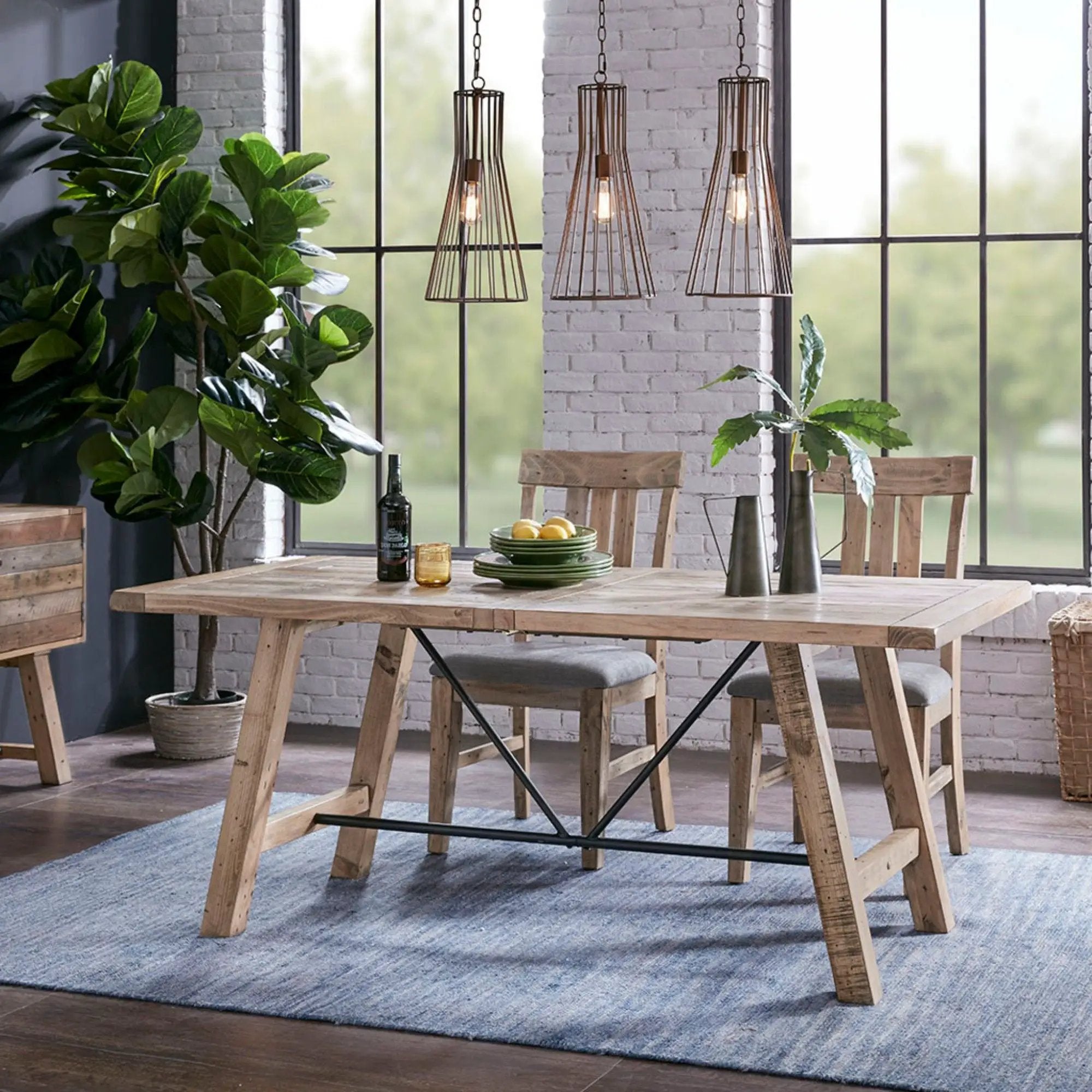 Rustic Dining Table With Metal Support - Natural by Unique Piece Furniture