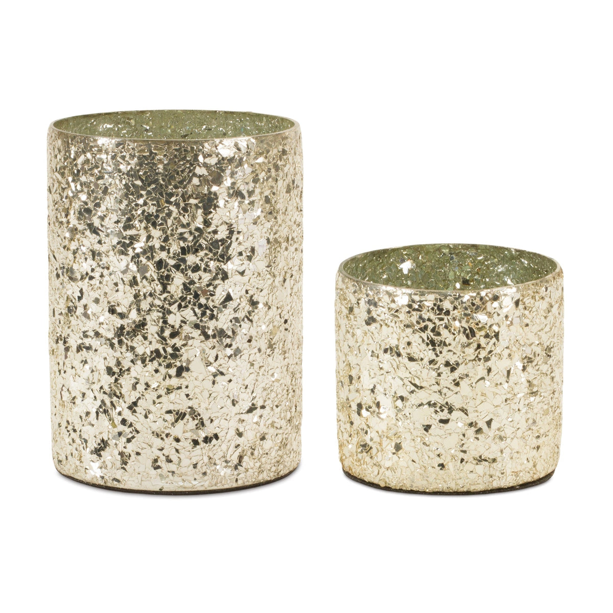 Gold mosaic glass candle holder (set of 2)