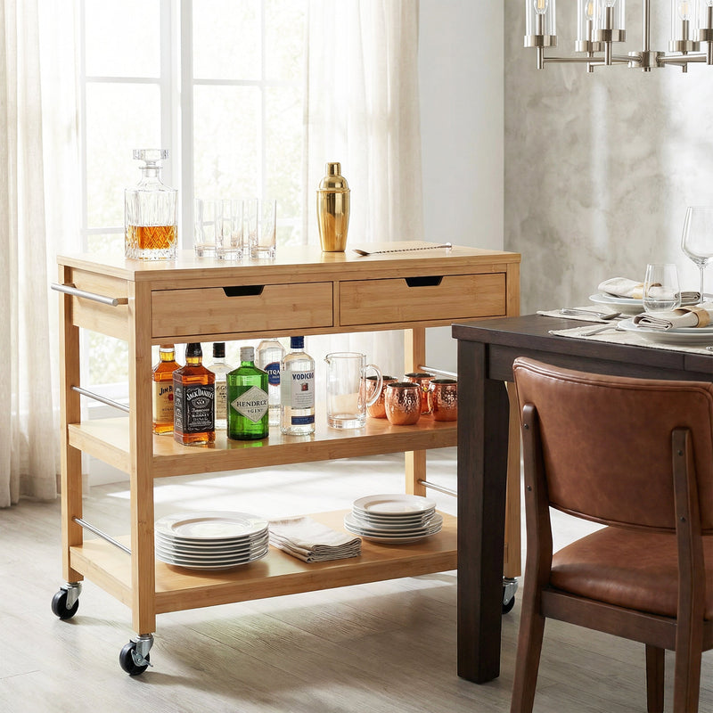 Indoor Multifunctional Bamboo Kitchen Cart by HouseOfZazla
