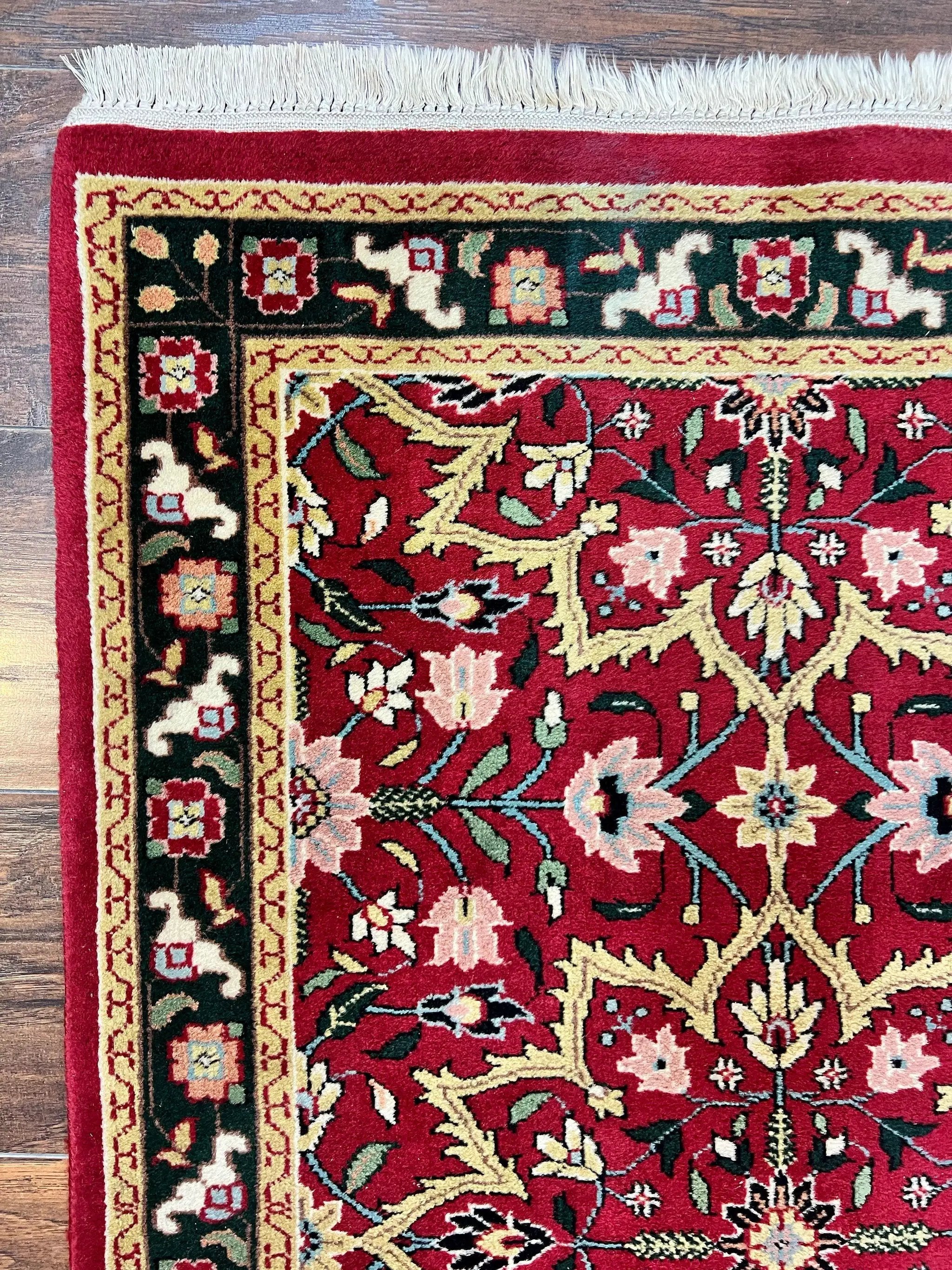 Indo Persian Runner Rug 2.6 x 10, Floral Hand Knotted Wool Hallway Rug, Red by Jewel Rugs