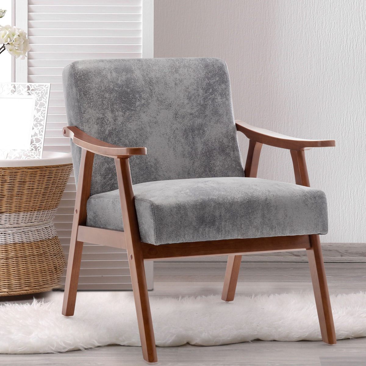 Mid Century Modern Accent Chair With Solid Wood Frame And Extra Thick Backrest, photo 26 of 40