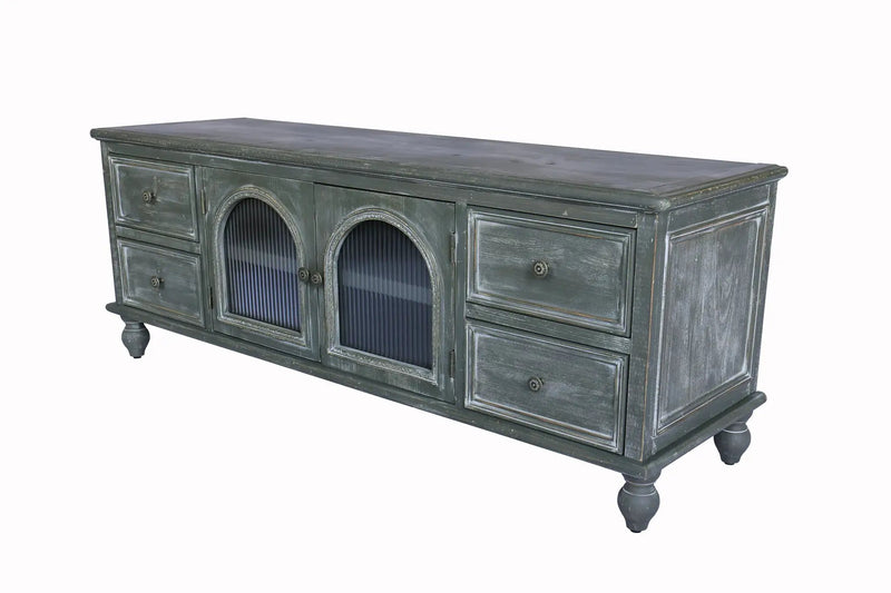 60" Farmhouse TV Stand with 4 Drawers & Glass Doors by HouseOfZazla