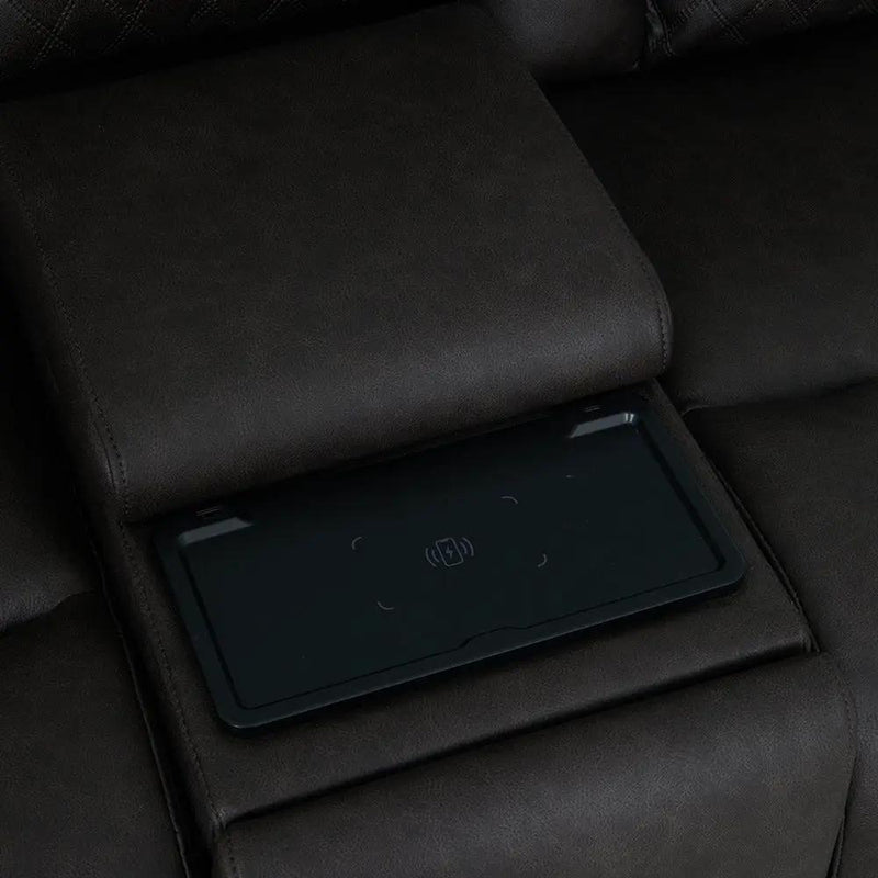 Wendell - Power Motion Loveseat With Console, Wireless Charger, Storage, USB & LED - Dark Gray by Unique Piece Furniture
