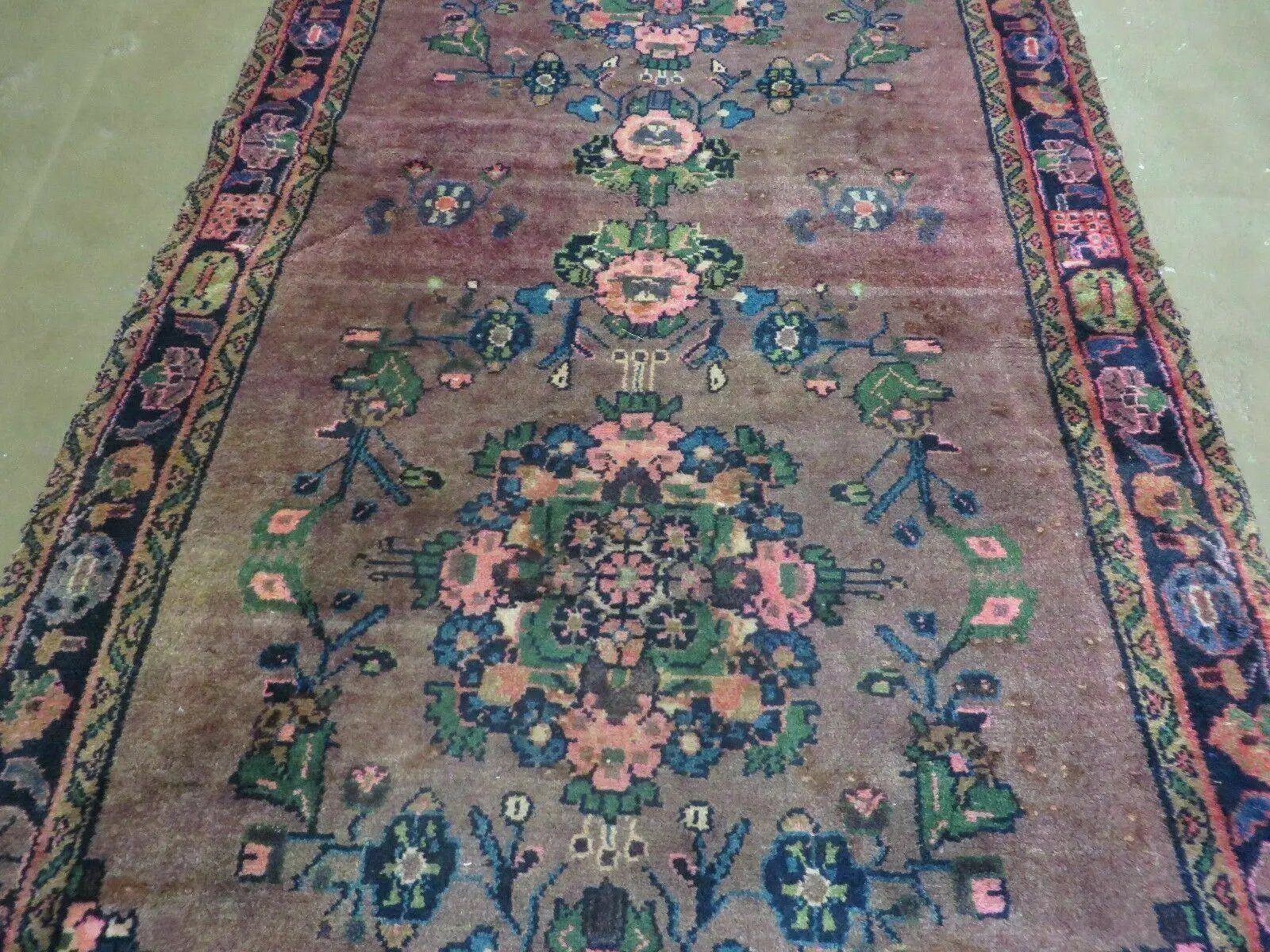 3 x 7 Antique Persian Hamadan Nahavand Rug, Tribal Runner Rug , Handmade Oriental Wool Rug, Vegetable Dyed, Purple-Red & Dark Blue, 3x7 Rug by Jewel Rugs