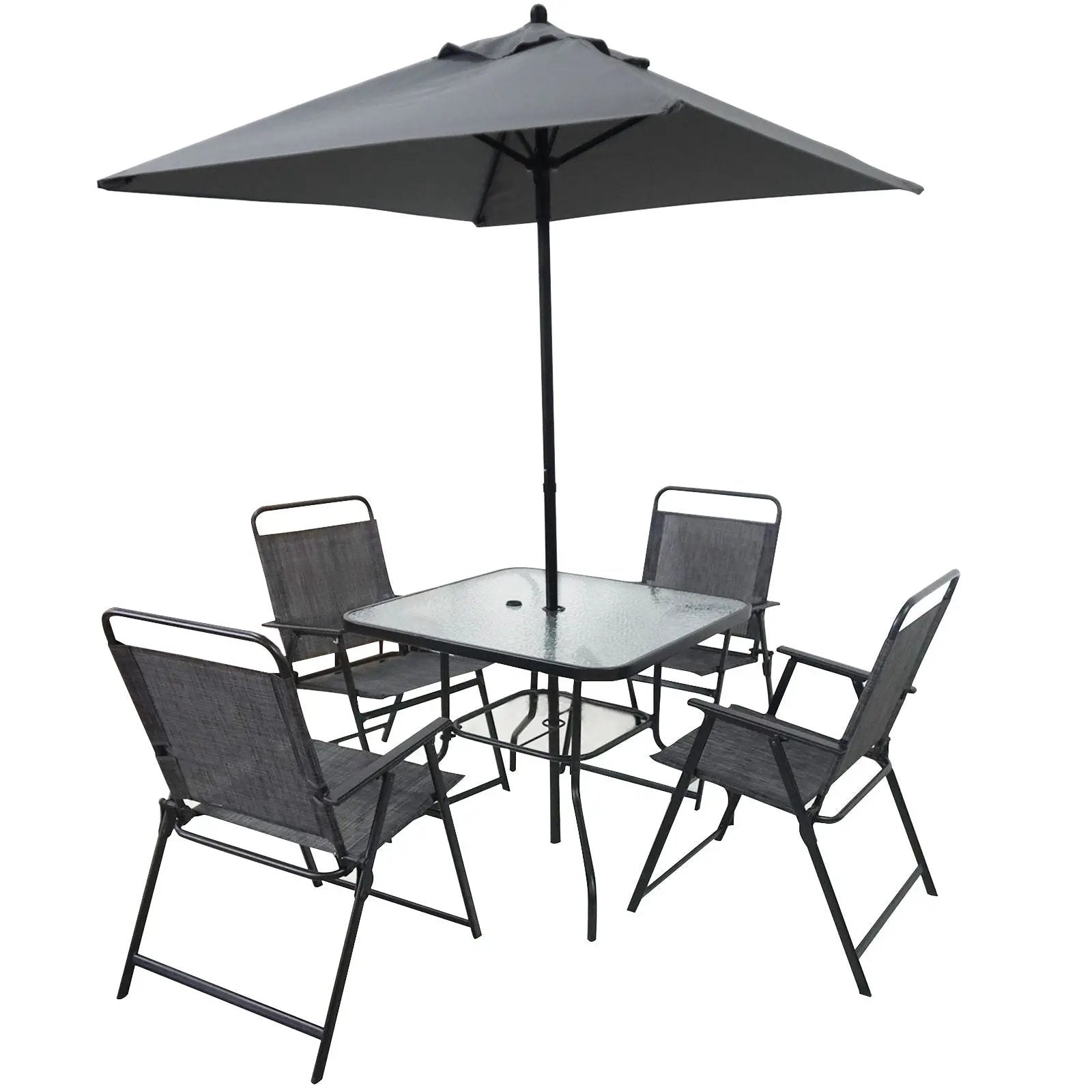 Outdoor Patio Dining Set For 4 People, Metal Patio Furniture Table And Chair Set With Umbrella - Black by Unique Piece Furniture