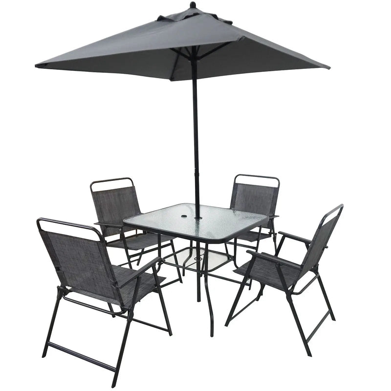 Outdoor Patio Dining Set For 4 People, Metal Patio Furniture Table And Chair Set With Umbrella - Black by HouseOfZazla