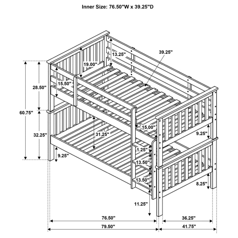Chapman Wood Twin Over Twin Bunk Bed White by Unique Piece Furniture