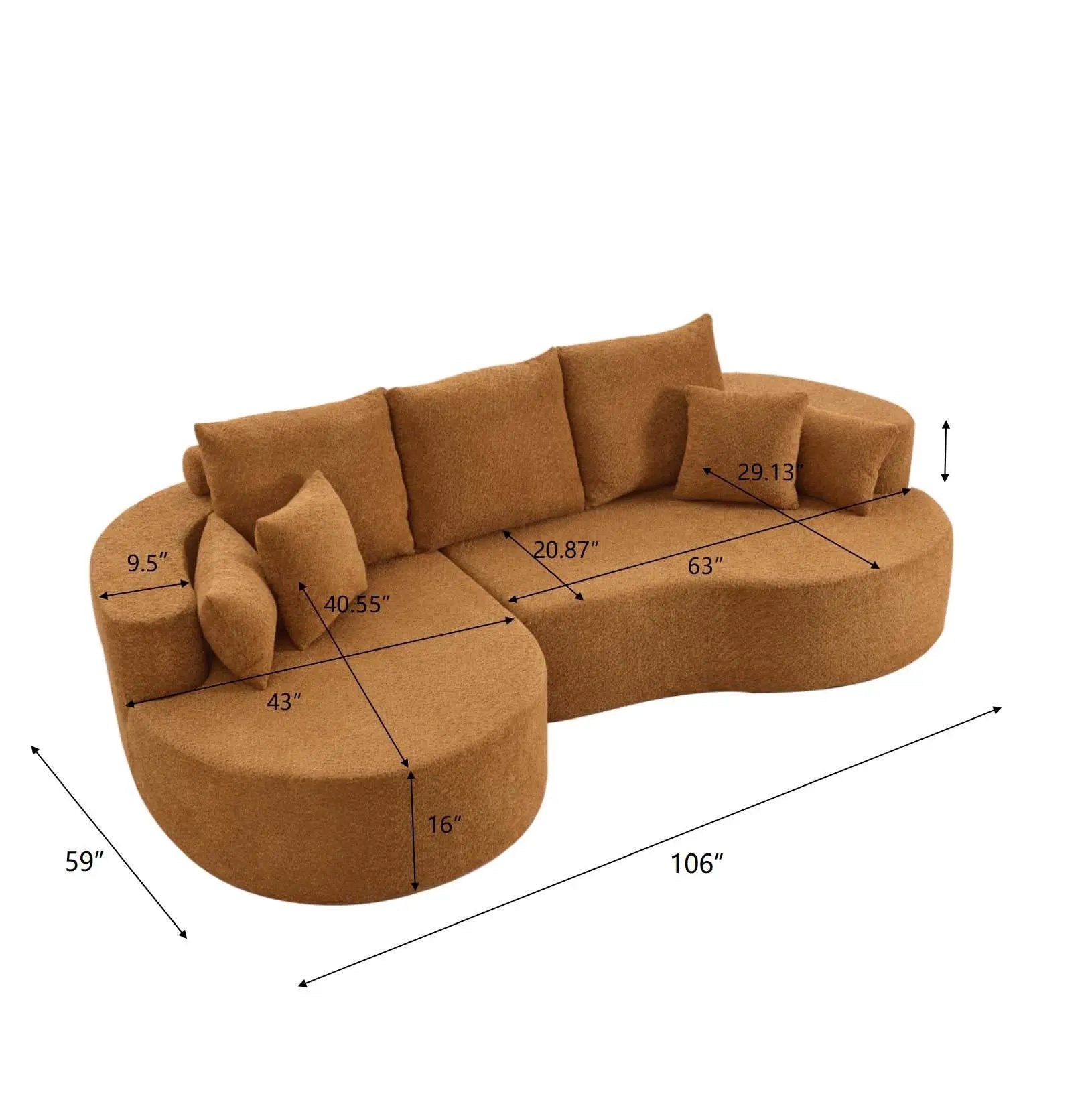 106 in. 2 - Piece Fabric Cloud Curved Sectional Boucle Sofa, CHAISE LOUNGE, NOMAD by HouseOfZazla