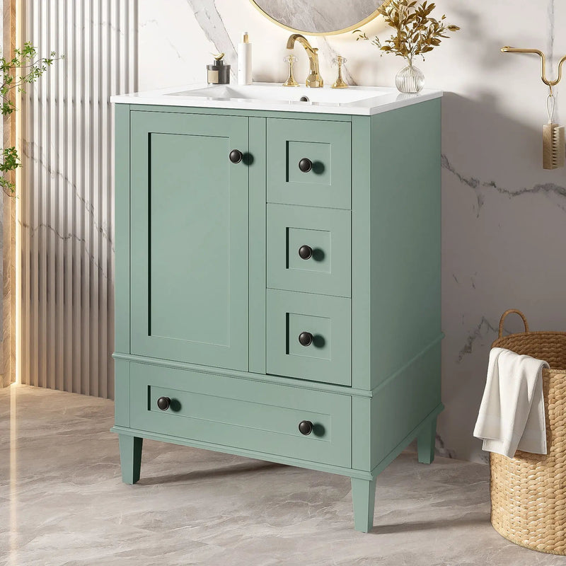 Bathroom Vanity With Integrated Basin, Soft Close Drawers, Door Mounted Double Layer Shelf by Unique Piece Furniture