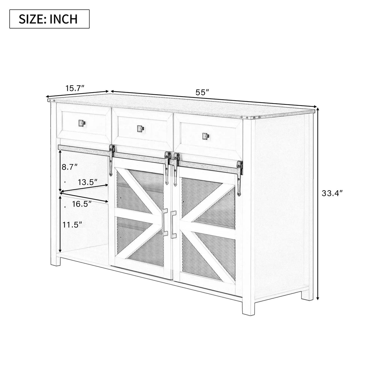 U_Style 55" Sliding Barn Door Sideboard Buffet Cabinet by HouseOfZazla
