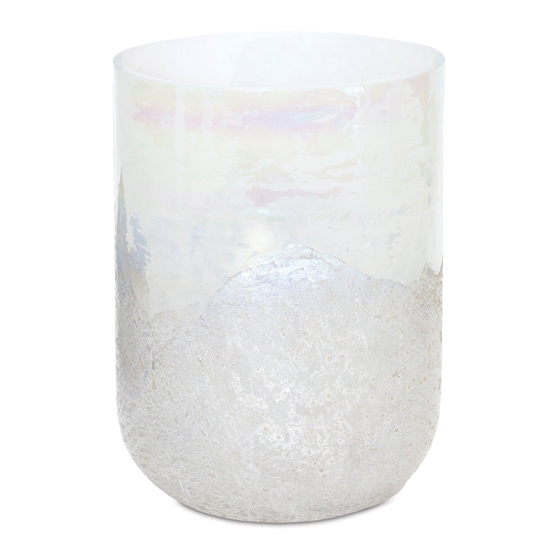 Irredescent glass candle holder 7"h